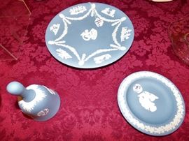 Wedgwood Jasperware plate, pin dish & bell