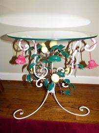 Iron flower decorated glass top table