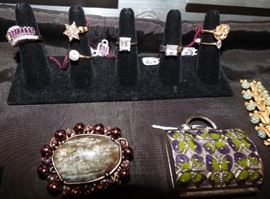 Costume jewelry rings,  Neiman Marcus change purse with butterflies