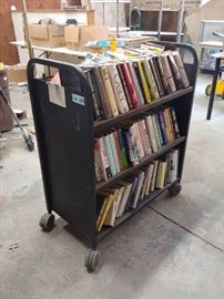 Double Sided Rolling Bookcase with Contents