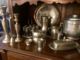 Pewter, Silverplate, Hammered Aluminum Ice Bucket