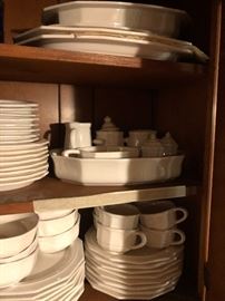 set of white ironstone dishes 