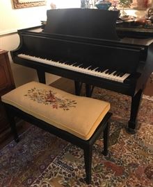  Beautiful 1979 Steinway piano, model L, satin ebony finish with matching bench with needlepoint cushion