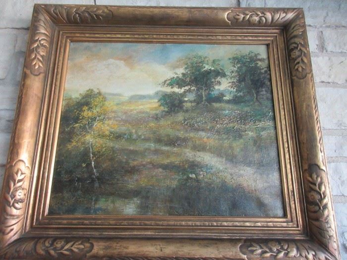 one of two oil paintings signed Charles Hetherington (well known Illinois artist)
