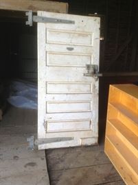 Re-Claimed Jamison (Hagerstown MD) Freezer Door with Hardware.   Architectural Salvage For Sale! 