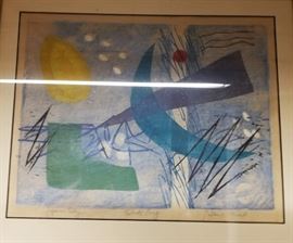 framed abstract bird sun print