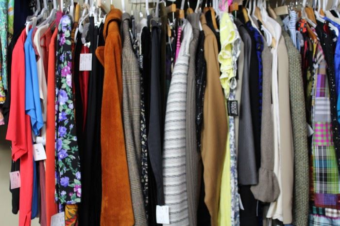 70's-80's silk blouses, blazers, dresses, skirts.