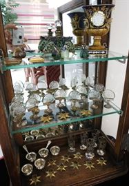 Middle row: Wonderful Set of Sterling & Etched Crystal Place Card Holders; set of Star Candle stands; Sterling Salt Cellars; Mex. Sterling Cups