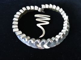 Spectacular Mexican Sterling Heavy Interlocking Link Necklace; a Paloma Picasso Sterling Brooch