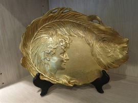 Art Nouveau Gilt Bronze Plate, signed