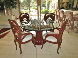 1970's Classic Phyllis Morris Lacquered Leaf Armchairs and Pedestal Table