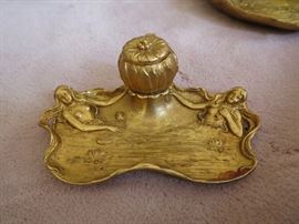 Antique Art Nouveau Gilt Bronze Inkwell