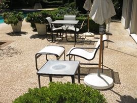"Quantum" Mid-Century Black & White Patio Furniture & Umbrellas by Brown Jordan