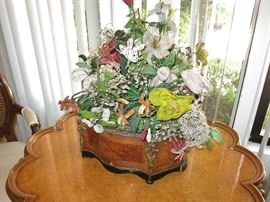 Antique French Planter w/ Glass Bead Flowers