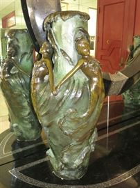 Pair of Bronze Art Nouveau Figural Urns