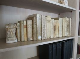 Antique Italian Vellum Volumes and a Pair of Antique Roman Marble Rams, all from Rome