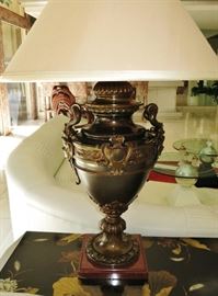 Important Antique Bronze Urn Handled Lamp