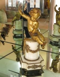 Antique Gilt Cherub on a Gilt Marble Pedestal