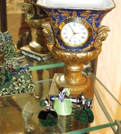 Wonderful Set of 3 Antique Sterling Enamel Place Card Holders w/ a Limoges Clock