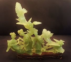 Fine Celadon Jade Figural / Floral Group