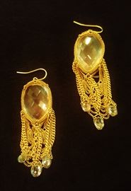 Exquisite Anthony Nak 18K Gold Earrings w/ Large Pink Tourmalines and Pale Saphhires