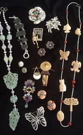 More Fabulous Semi-Precious and Costume Jewelry, comprised of Amethyst, Citrine, Celadon Jade, Onyx, Mother-Of-Pearl, Coral, Sterling & Rhinestones.  By Iradj Moini; Fabrice, Paris; etc.