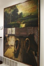 "Floor Scrapers" Important Large Original Canvas by David Bierk, listed