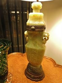 Antique Jade Quartz Lidded Urn, Wired
