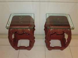 Pair of Antique Chinese Lacquered Stools / Tables