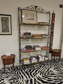 Baker's Rack with a Vintage Pair of French Inlaid Oval Side Tables; Collection of Auction Catalogues