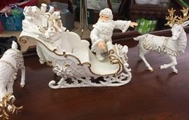 Christmas Santa, Sled Reindeer Ceramic