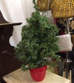 Lighted Table Top Christmas Tree in Red Container