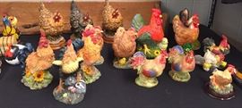 Assorted Cerramic & Resin Roosters and Chickens
