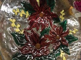 Oversized Christmas Bowl with Poinsettias