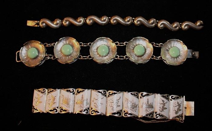 Siam, American Indian, Mexican Sterling Bracelets