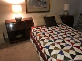 Ethan Allen Campaign Queen bedroom set (2 night stands, dresser with mirror, highboy dresser)