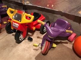 Lots of kids toys, scooters, carriages, & more