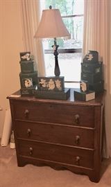 Antique chest of drawers, decorative lamp, and more Snowbabies 
