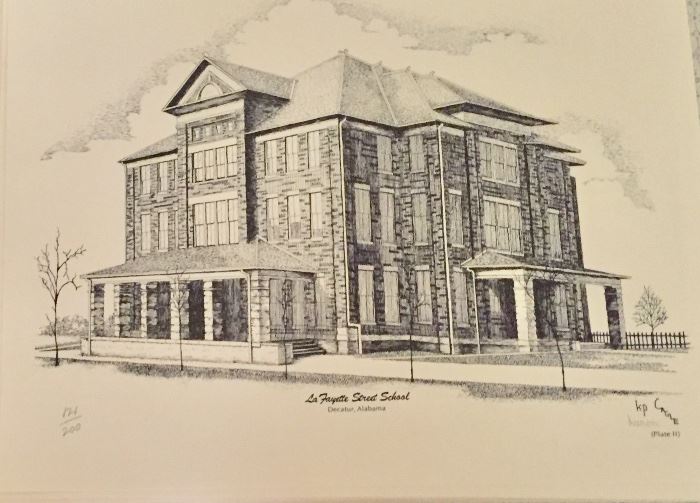 Signed and numbered drawing of LaFayette Street School 
