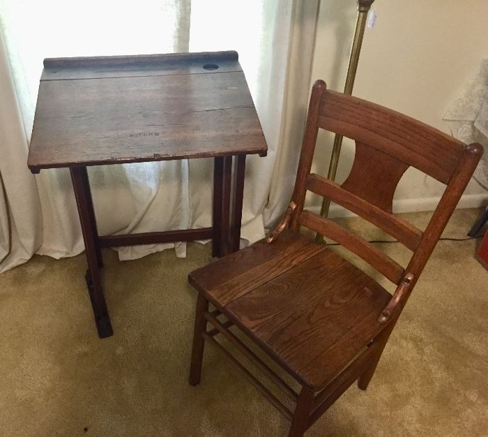 Antique school desk and chair 
