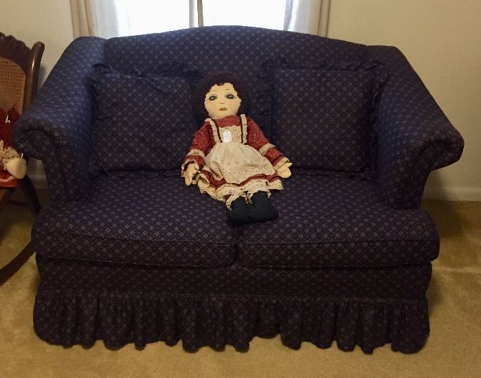 Navy blue love-seat and hand made doll  
