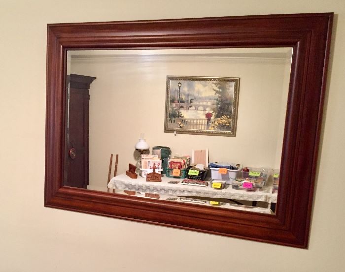 Wood framed, beveled edge mirror 