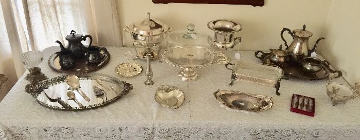 Silver-plate serving pieces 