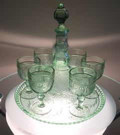Tiara Glass "Chantilly Green" decanter set 