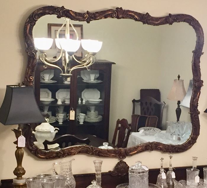 Large antique wood frame mirror 