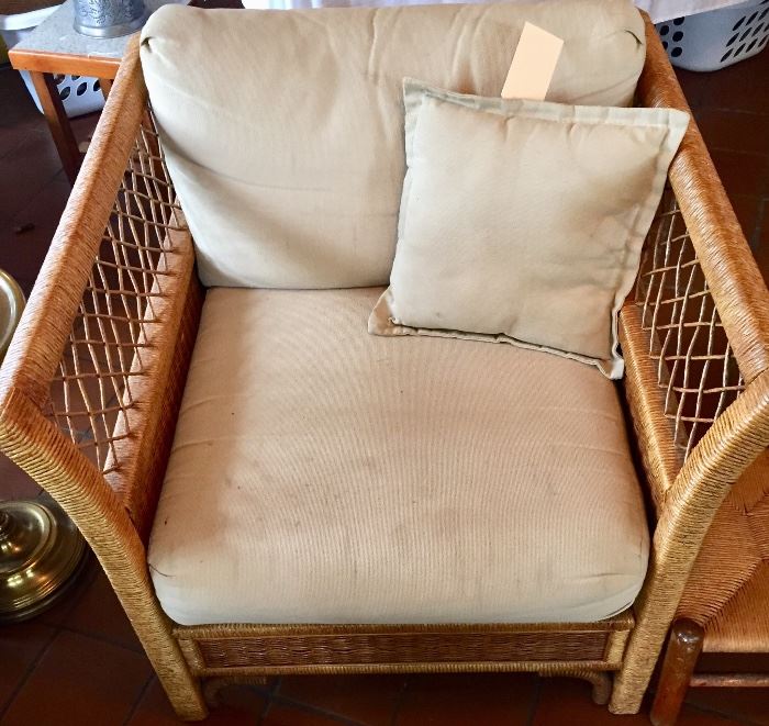 one of 2 Drake wicker arm chairs 