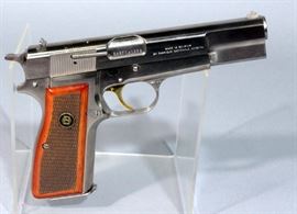 Browning 1984 Hi-Power High Power Pistol, 9mm, SN# 245PY41673, Nickle Plated with Gold Trigger, Includes 2 Mags and Soft Case