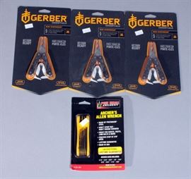Gerber Mini Suspension 9-Function Multi-Tools, Qty 3, and Pine Ridge Archery Archer's Allen Wrench, New Old Stock