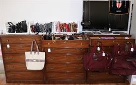 Purses, Aquos TV & Mahogany Chests