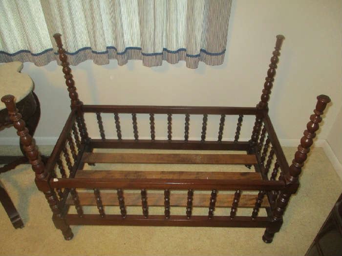 Childs crib, antique, turned four poster